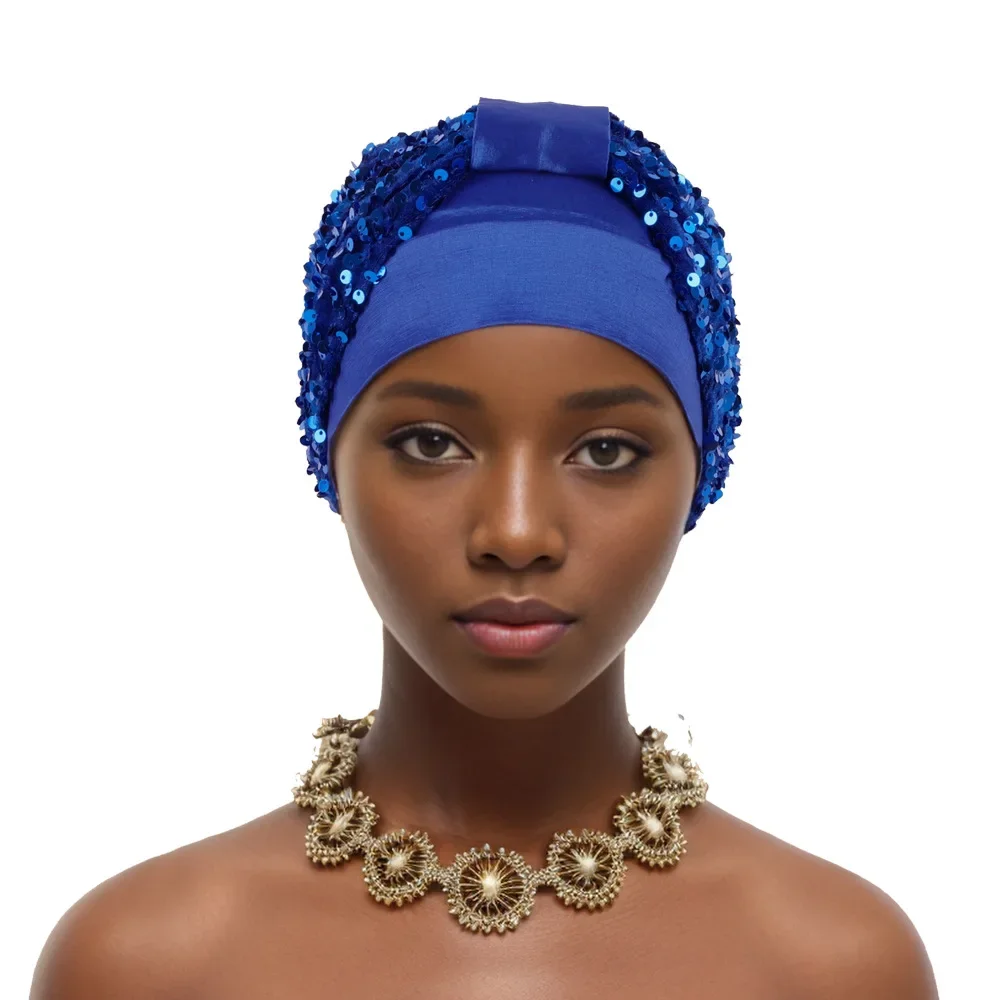 

Velvet Sequin Turban Cap for Women Muslim Hijab Head Wraps African Auto Gele Hat Nigeria Headtie Hijab Bonnet Cap Wedding Party