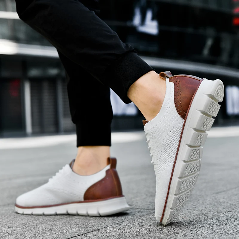 Men Casual Shoes Classic Breathable Brogue Flats Cushioning Color Blocking Design Dress Shoes Versatile Sneakers Lightweight - view 6