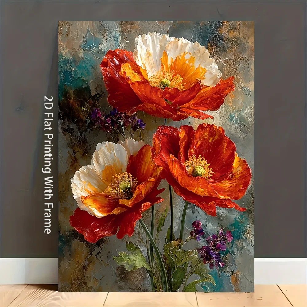 2D Flat, [2D Flat] 1pc, [2D Flat] , Bright Poppies Canvas Artwork, Striking Floral Wall Decoration F