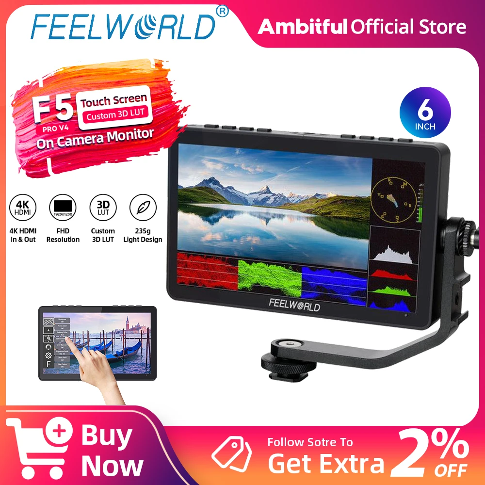 

FEELWORLD F5 PRO V4 3D LUT Touchscreen Monitor 4K HDMI I/O High-Res Rec.709 Aux DSLR Camera Field Monitor