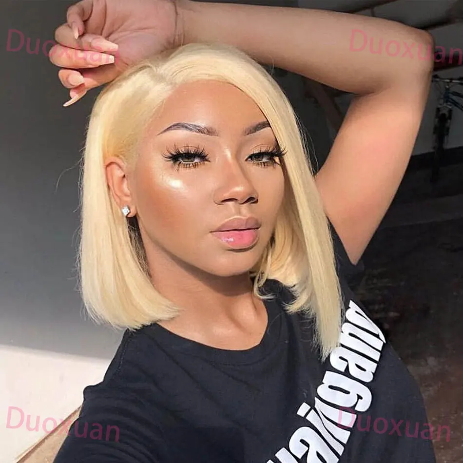 شقراء 613 بوب شعر مستعار شعر الإنسان مستقيم 13x4 Hd الدانتيل شعر مستعار أمامي قبل قطعها 200% الكثافة قصيرة شقراء 613 شعر الإنسان بوب الباروكات