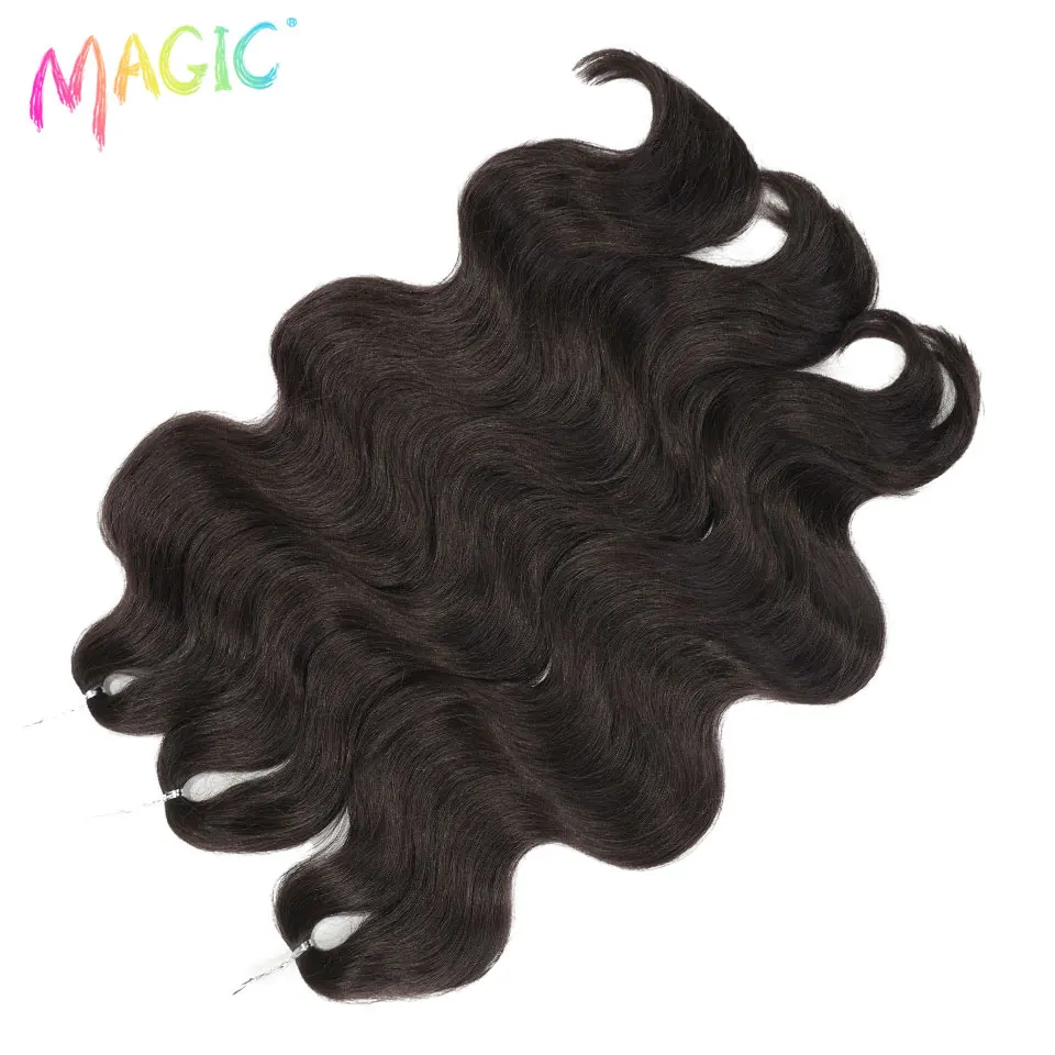 Magic Body Wave Crochet Hair Extensions 24 Inch 3PCS Synthetic Wavy Braiding Hair For Black Women Natural Black Braids Fake Hair