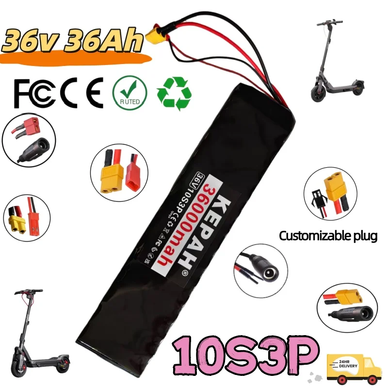 36V 36Ah 10S3P 18650 Lithium Battery Pack Rechargeable 500W E-Scooter Replacement Battery with BMS XT60 JST