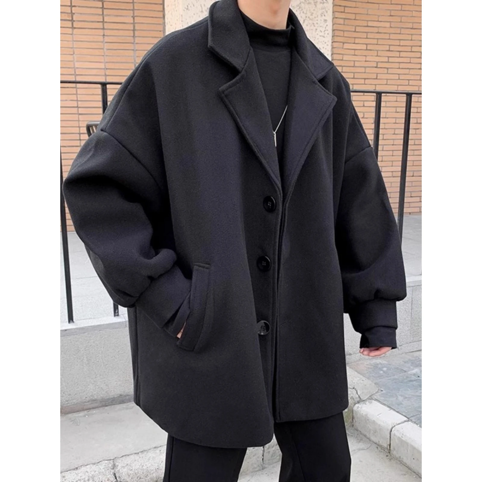 

Men's Thiened Woolen Coat Autumn Winter Large Size 300 Pou Cotton Jaet Outerwear Trendy Briti Sle Student Faion