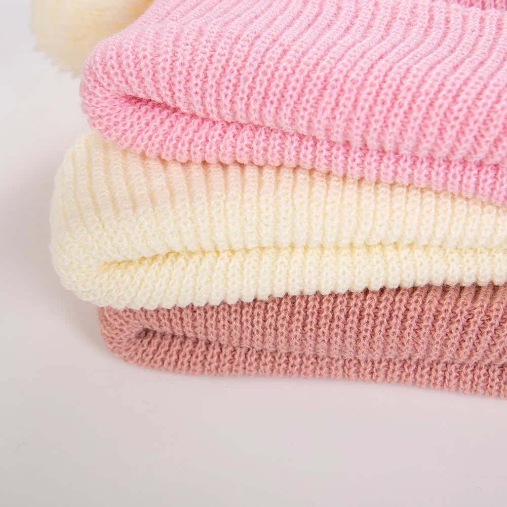 بوم بوم الطفل بيني 0-3T الصلبة محبوك لطيف الوليد بنين بنات عمامة القبعات الجلدية عصا الأغطية الرضع الخريف الشتاء أغطية الرأس #3