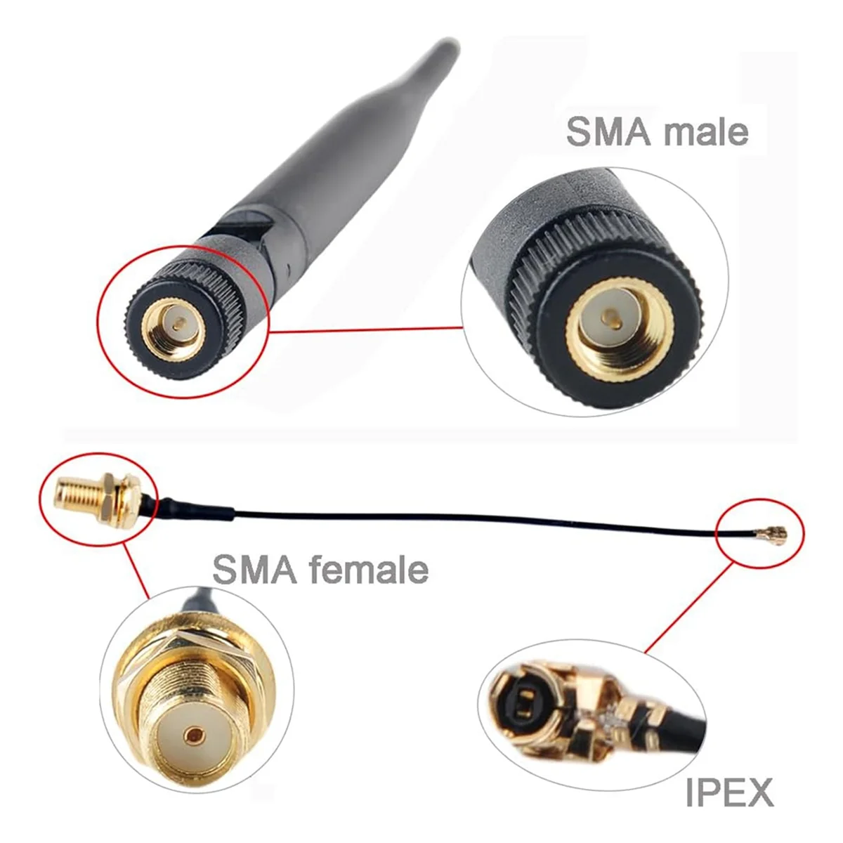 915MHz LoRa Antenna 5dBi SMA Male 195mm + IPEX to SMA Female Cable for Meshtastic ESP32 LoRa 32 V3 HTCC-AB02S(Pack of 4)