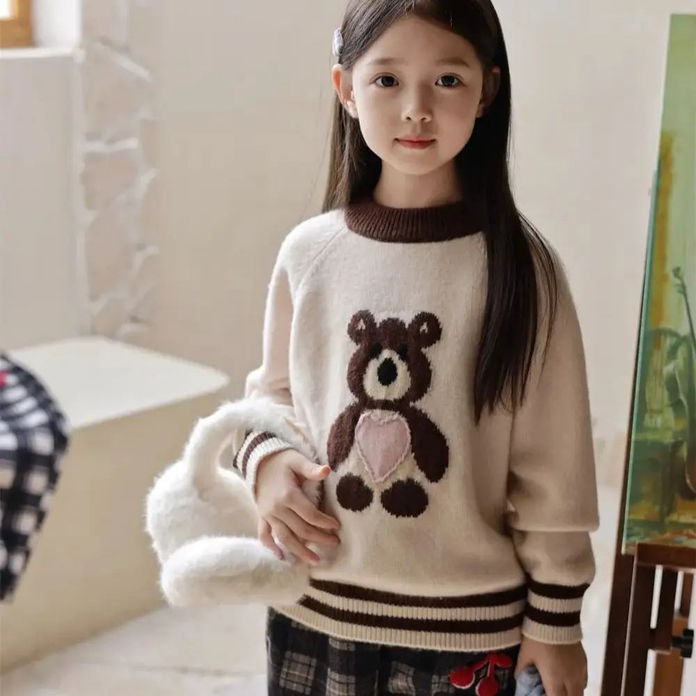 

Autumn and Winter 100% wool Warm Sweater Advanced girls' knitted sweater kids girl clothes baby sweater cartoon knitwear