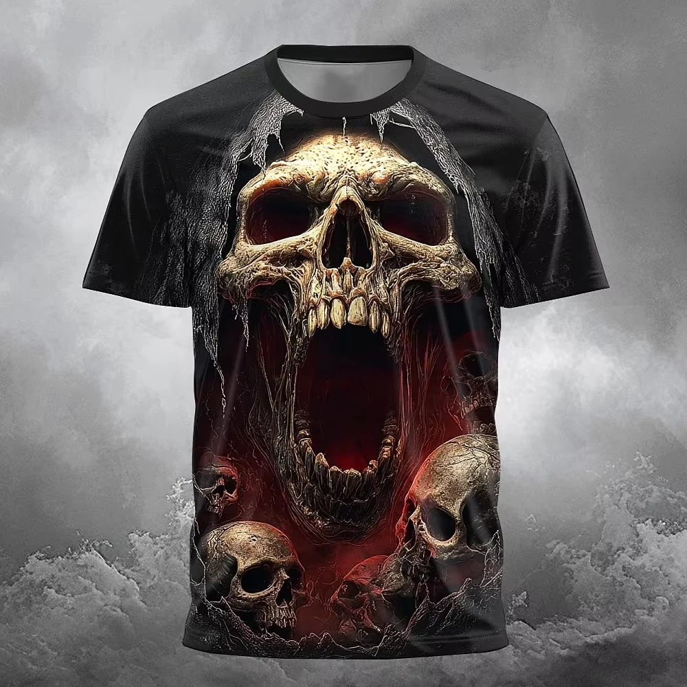 Men Gothic Grim Reaper Skull Graphic T Shirt Halloween Punk Skeleton Print Y2K Hip Hop Family Matching Casual Fitness Tops