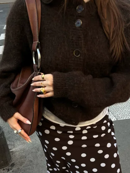 Women's Short Cardigan Autumn And Winter Round Neck Solid Color Stretch Round Neck Elegant Sweater Women Fashionable Casual Top