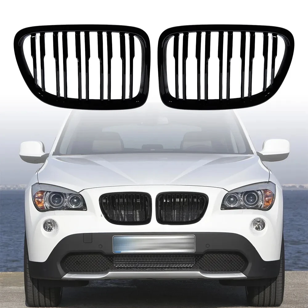 2Pcs Car Front Bumper Grilles Gloss Black Grills Cover Compatible For E84 X1 18i 20i 25i 28i 2009-2015 Car Accessories