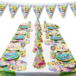 New Cartoon Bob Sponge Baby Birthday Balloon Latex Decorative Set Disposable Tableware Background Baby Shower Mask Hat