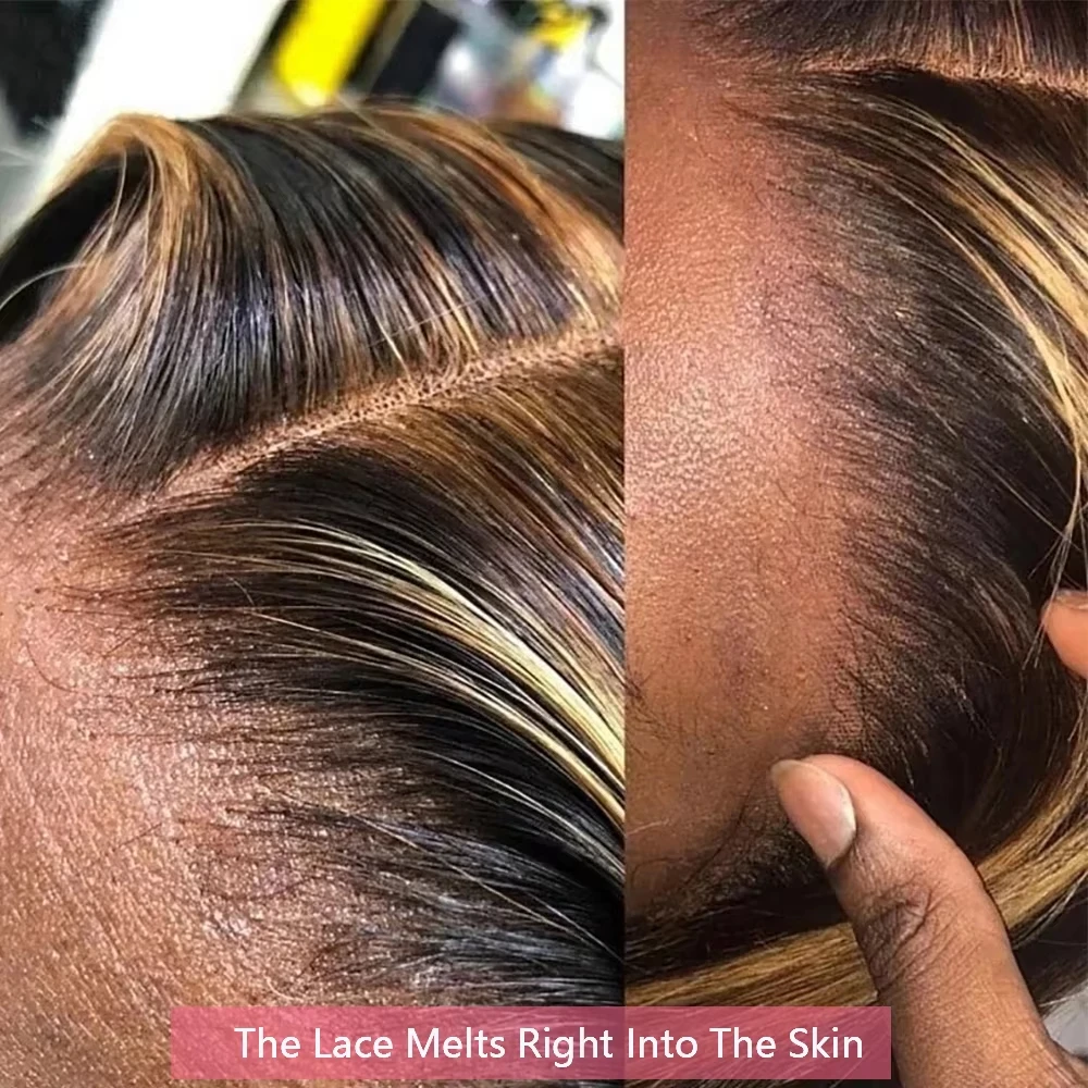 Body Wave Highlight Ombre Lace Front Wig Human Hair Pre Plucked 13x4 HD Transparent 4/27 Colored Lace Frontal Wig with Baby Hair