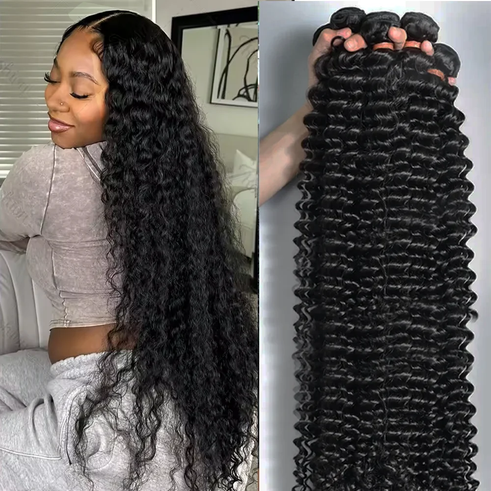 

1/3/4 шт. бразильские вьющиеся пучки человеческих волос 30, 34-дюймовые пучки необработанных волос с глубокими волнами, 100% необработанные наращивание волос с двойным утком