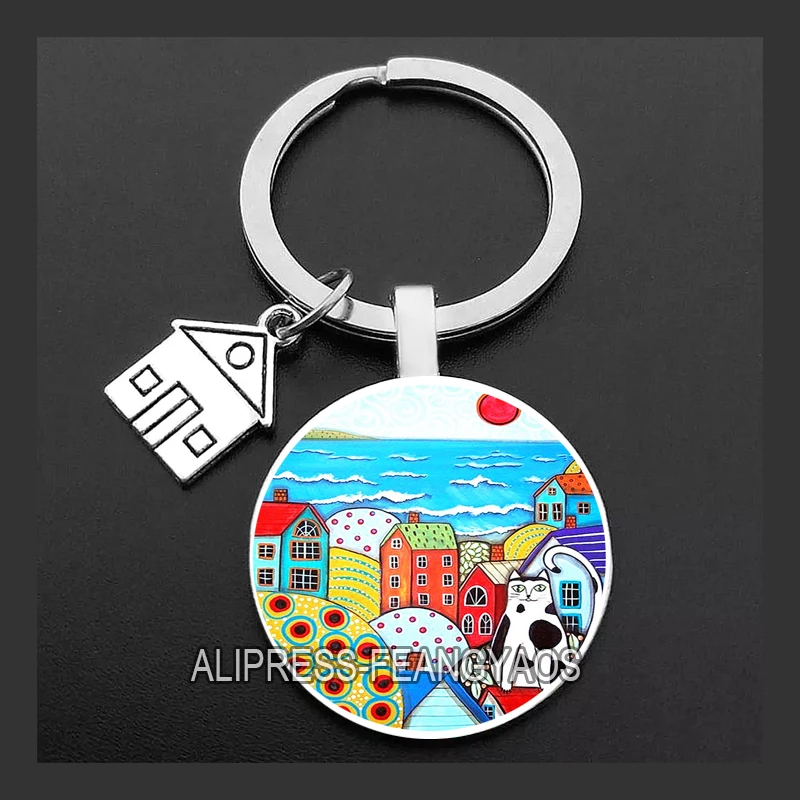Beautiful House Keychains Colorful Country Keychain Cabin Lovely Purse Key Chains Gift for New House
