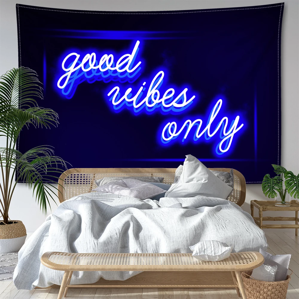 Blue And White Letter Tapestry Wall Hanging Abstract Art Hippie Tapitz Minimalist Modern Style Room Home Decor