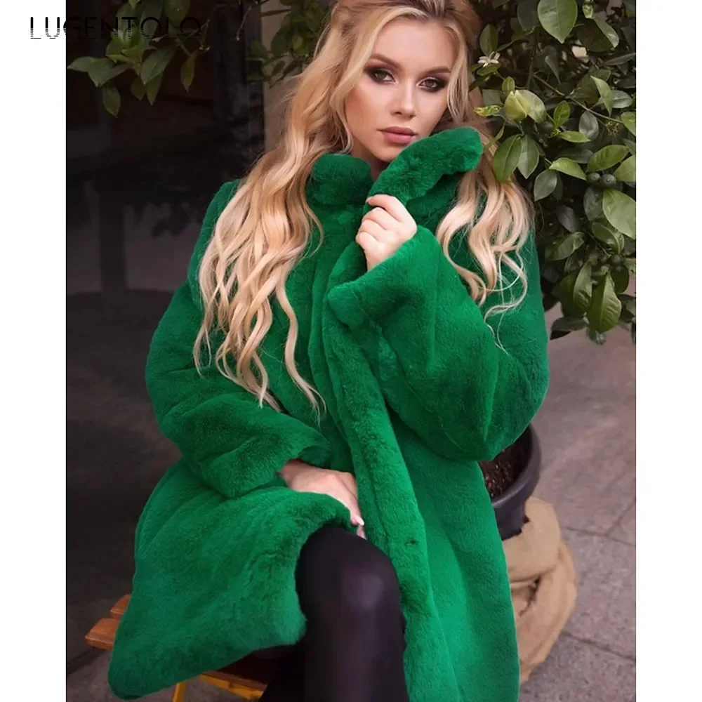 

Women Faux Fur Winter Coat Warm Simple Solid Comfort Jacket Lady Casual Loose New Fahsion Street Quality Cloth Lugentolo