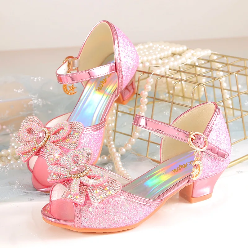 2026 Girls' Princess Sandals Children's Shoes Frozen Elsa Children's Shoes Girls Fashion Baby Pink Blue High Heel Shoes Size - view 2