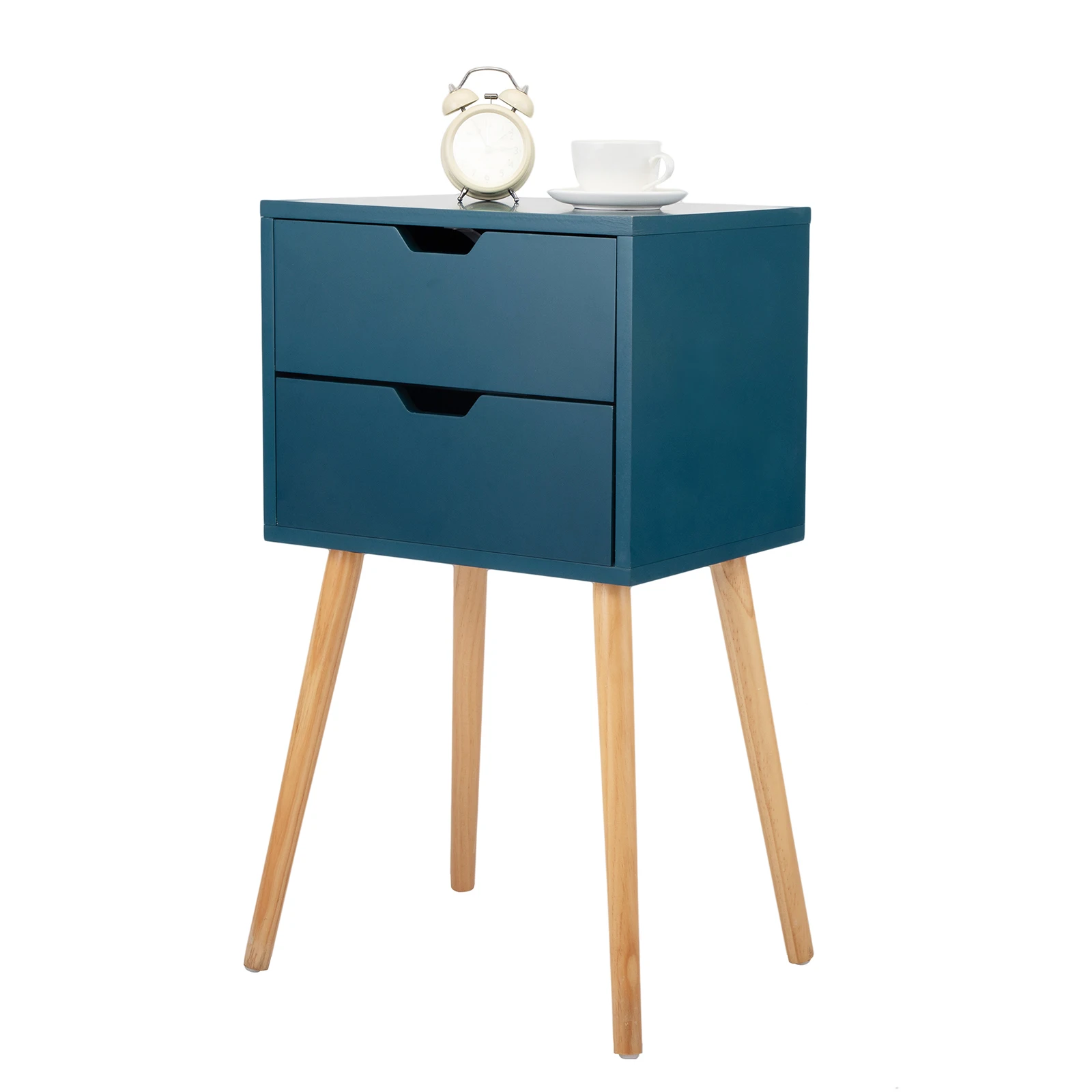 2pcs Nightstand with 2 Drawers, Mid Century Wood Bedside Table for Bedrooms Living Rooms, Sofa Side End Table, Blue