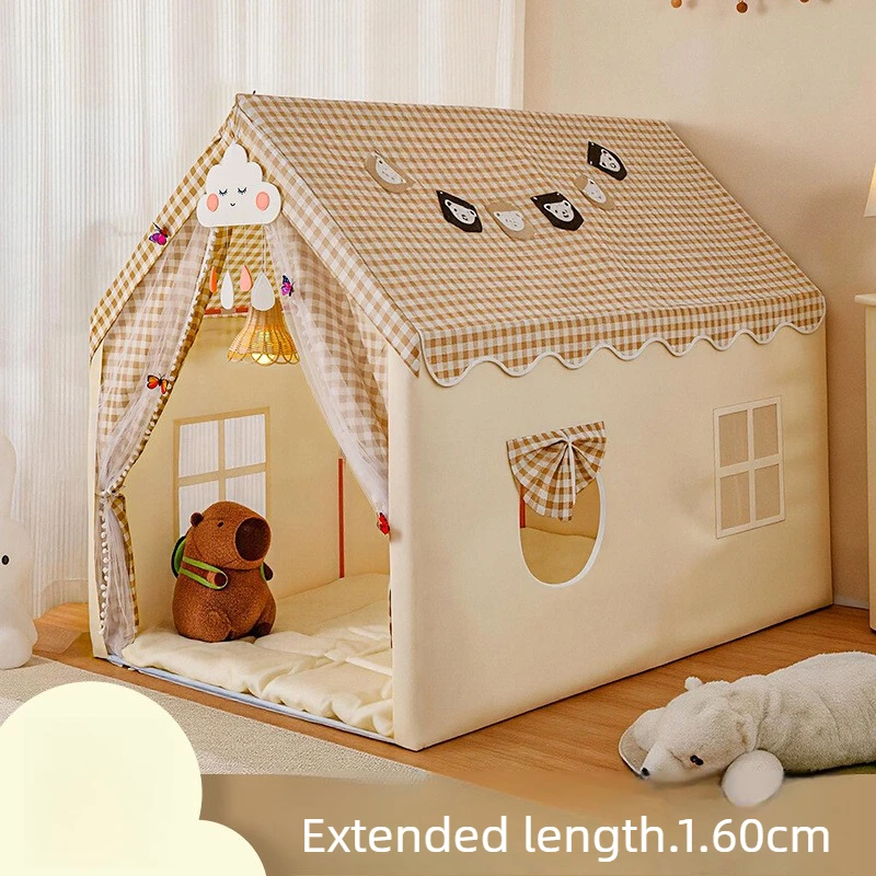 Children's Tent with Khaki Check Pattern Children's Cabin Inside The Room Can Sleep Playhouse Castle Small House Toy House