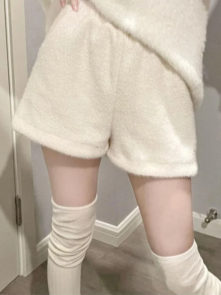 Pantalones cortos De piel De visón para Mujer Y2k, Pantalones cortos holgados De corte en A De pierna ancha Harajuku gótico elástico De cintura alta, Pantalones Cortos De Mujer