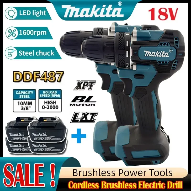 Makita DDF487 18V Cordless Brushless Electric Drill Driver Compact High Torque LXT Electric Variable Speed Brushless Motor Tool