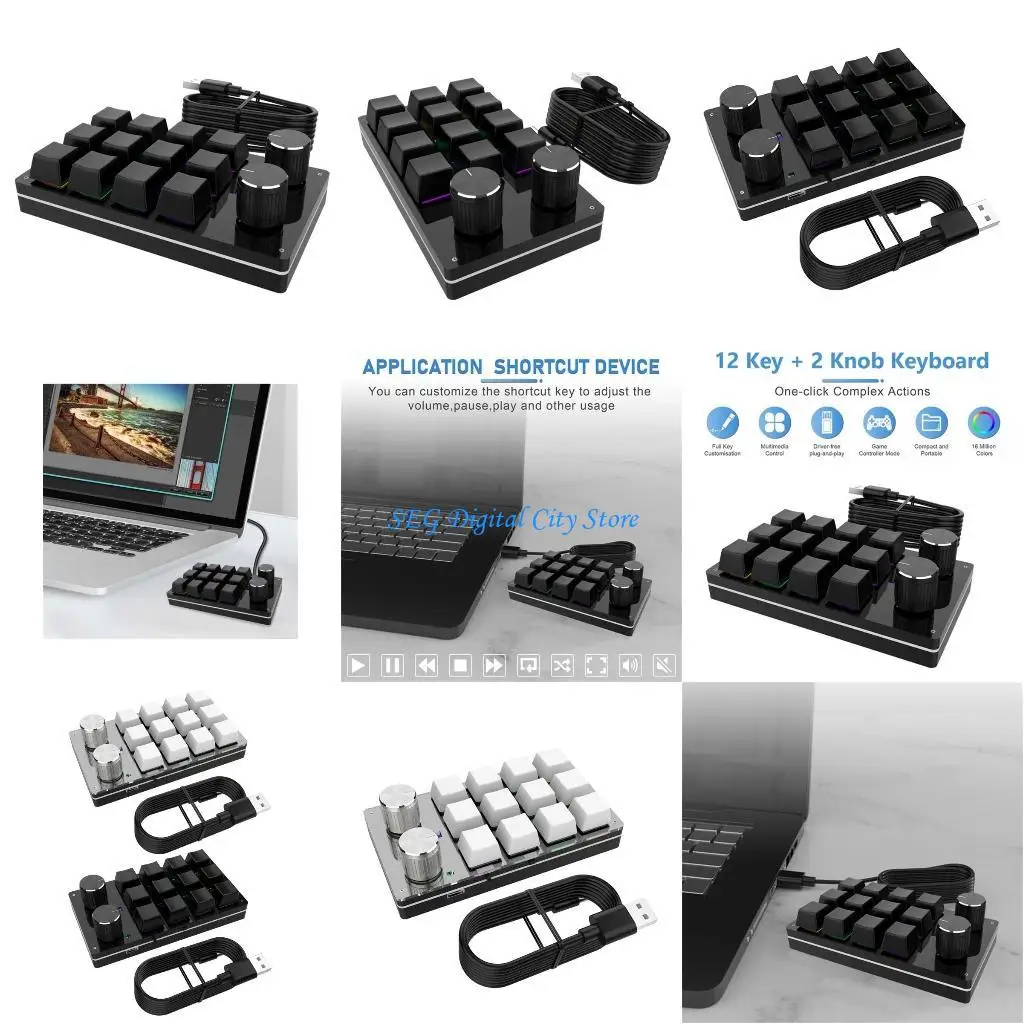 

U75B Macros Keyboard 12 Keys Mechanical Programmable Keypad Gaming Keypad with 2 Knob