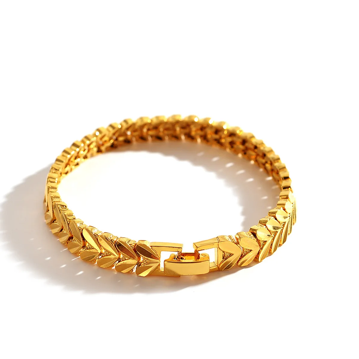 GoldNouveau Women's 24K Gold AU999 Double Heart Rotating Engine Turned Bracelet | enamel hearts in gradient tones, ethnic allure