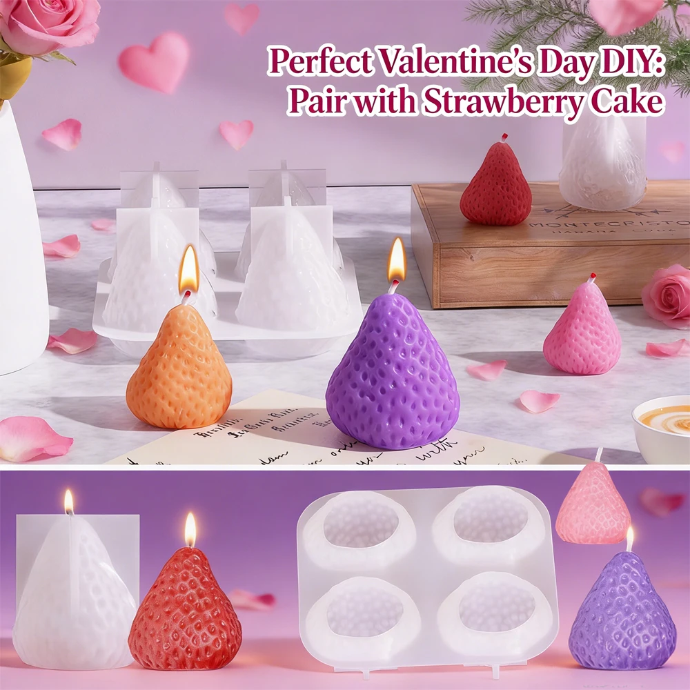 

Romantic Valentine's Strawberry Silicone Molds | Reusable DIY Candle Cake Topper Molds for Wedding/Birthday Party Decor Gifts
