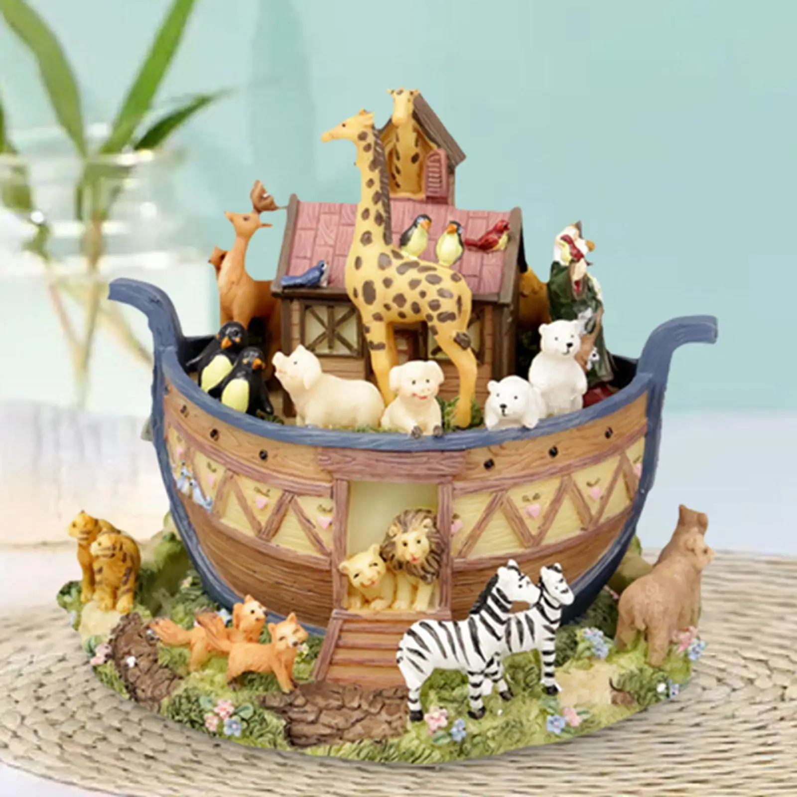 

Resin Noah's Ark Little Zoo Musical Box Table Decoration for Mom Grandmother Gift Lightweight Fine Craftsmanship Multipurpose