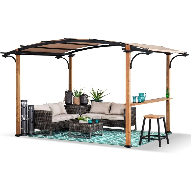 

Sunjoy Outdoor Pergola 8.5 x 13 ft. Steel Arched Pergola with Tan Weather-Resistant Fabric Canopy for Patio, Garden Activities