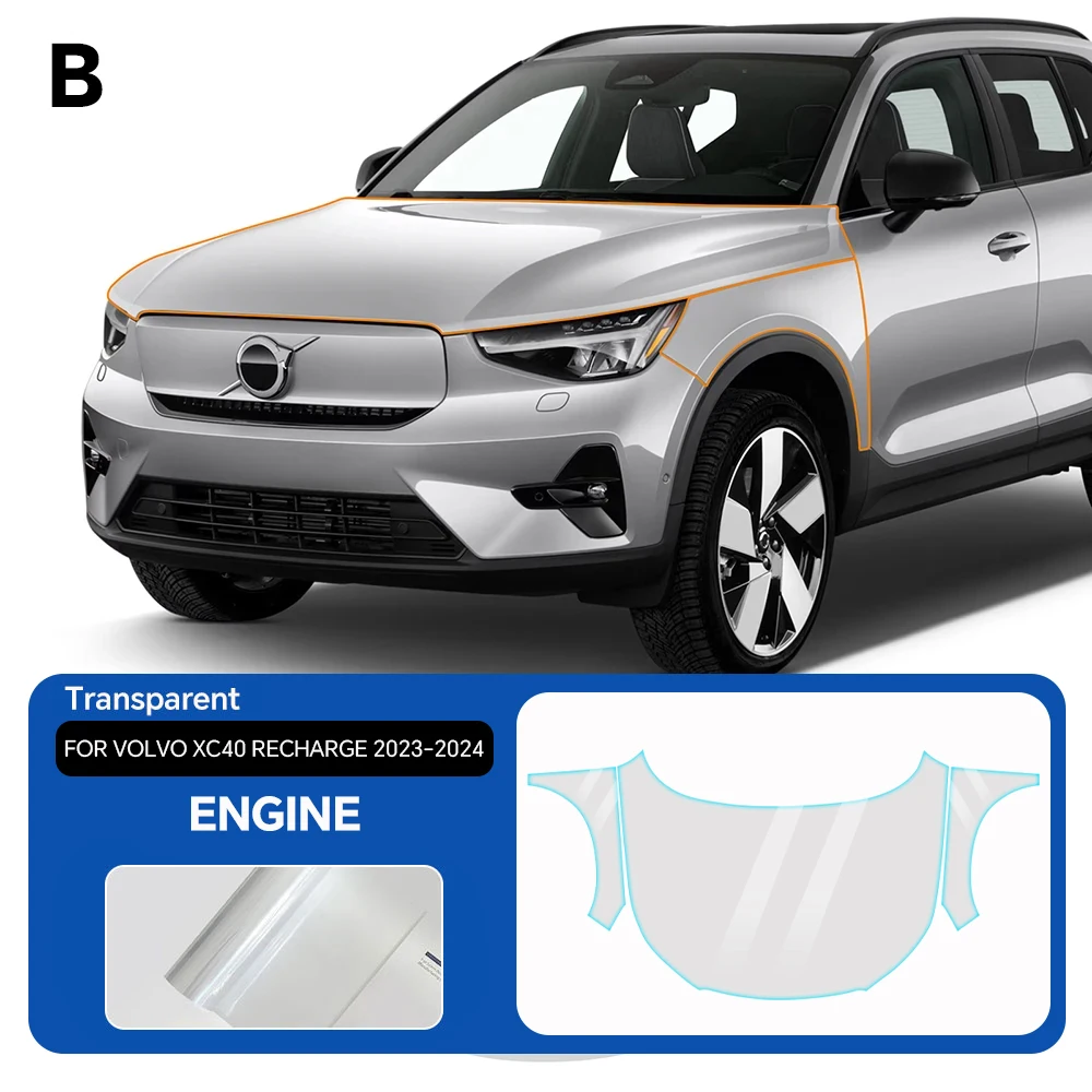 For Volvo XC40 Recharge 2023 2024 2025 TPU Pre-cut PPF Scratch-resistant Front Bumper Hood Engine Transparent Protective Film