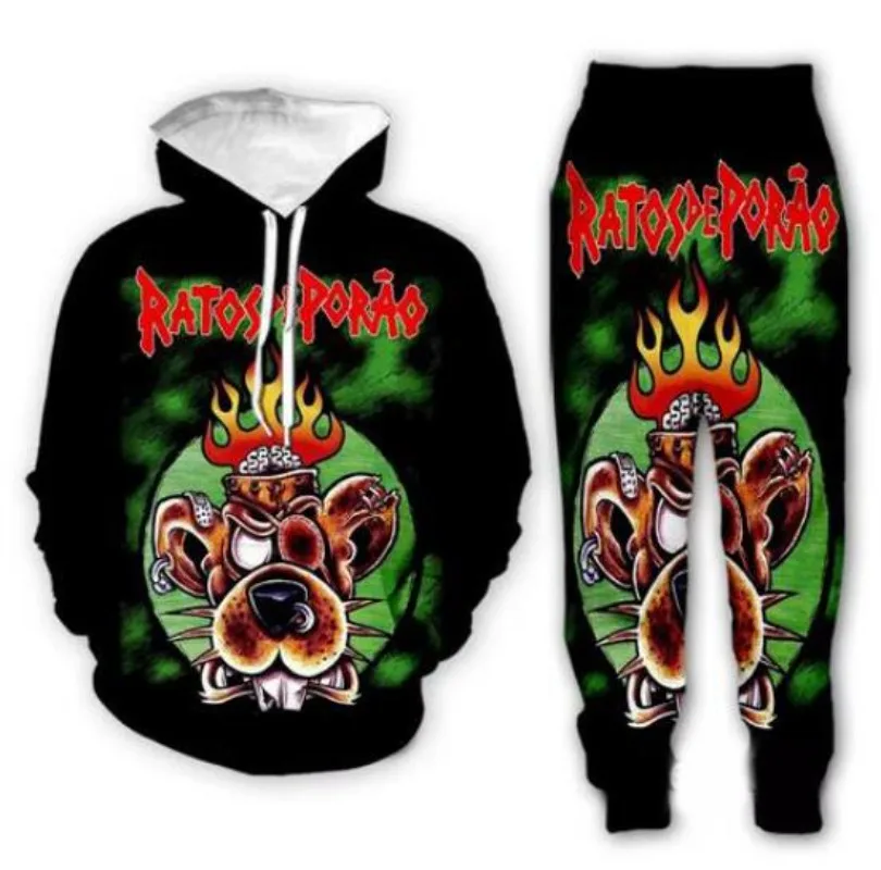 

New Men/Womens RATOS DE PORAO Rock Funny 3D Print Fashion Tracksuits Crewneck hoodie Joggers Pants + Hoodies