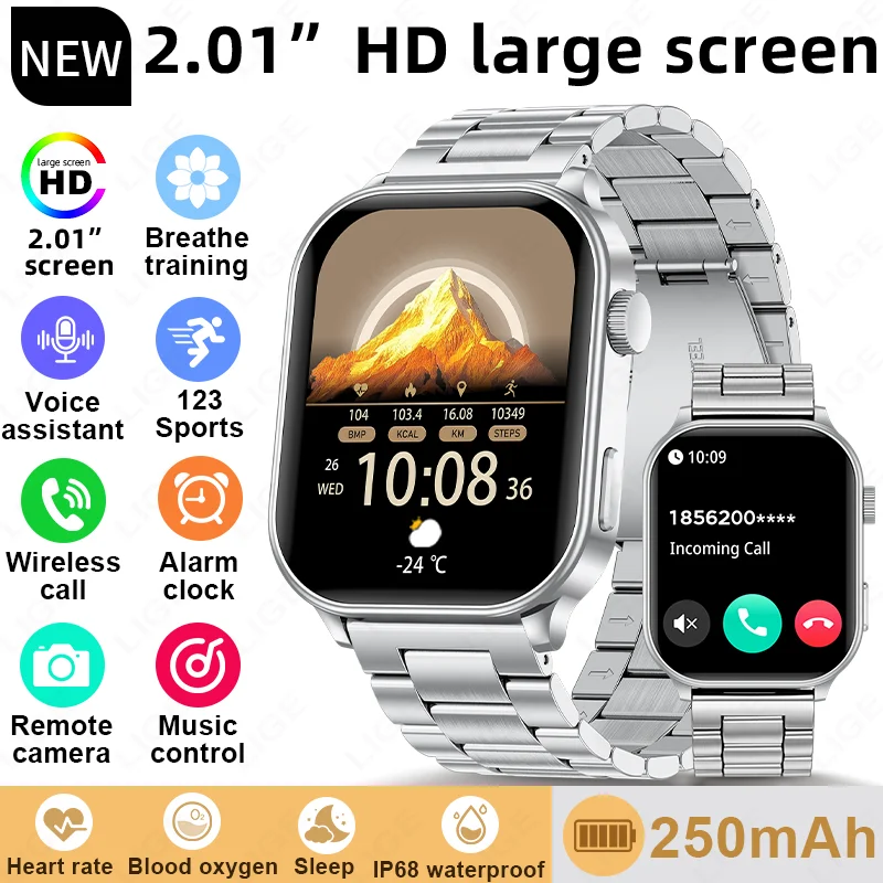 

Умные часы LIGE 2026: спортивные фитнес-часы с Bluetooth-звонками, мониторингом сердечного ритма и здоровья, водонепроницаемость IP68, для мужчин и женщин