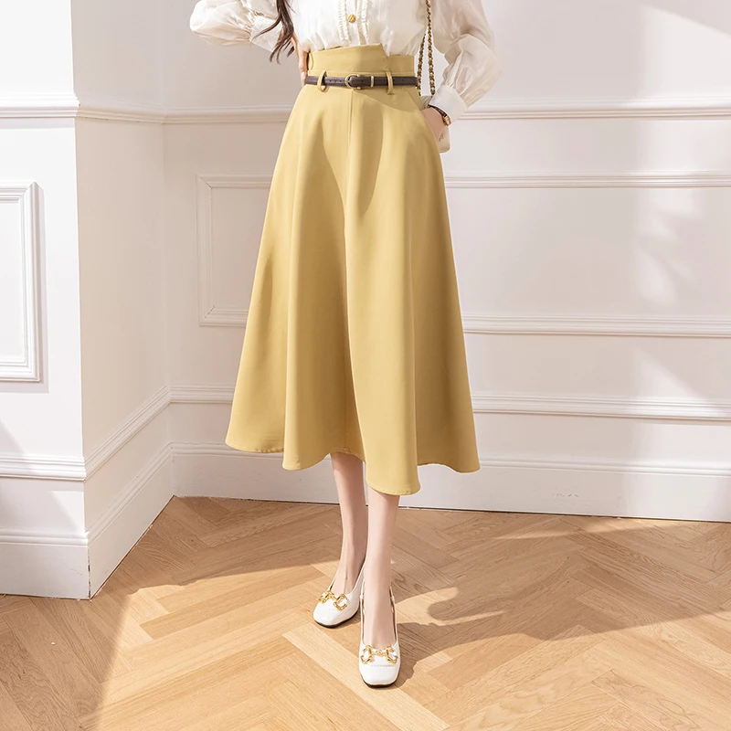 Irregular High Waist Women's A-line Skirts Solid Color Elegant Casual Office Lady Vintage Mid Length Skirt for Women 2024 Autumn