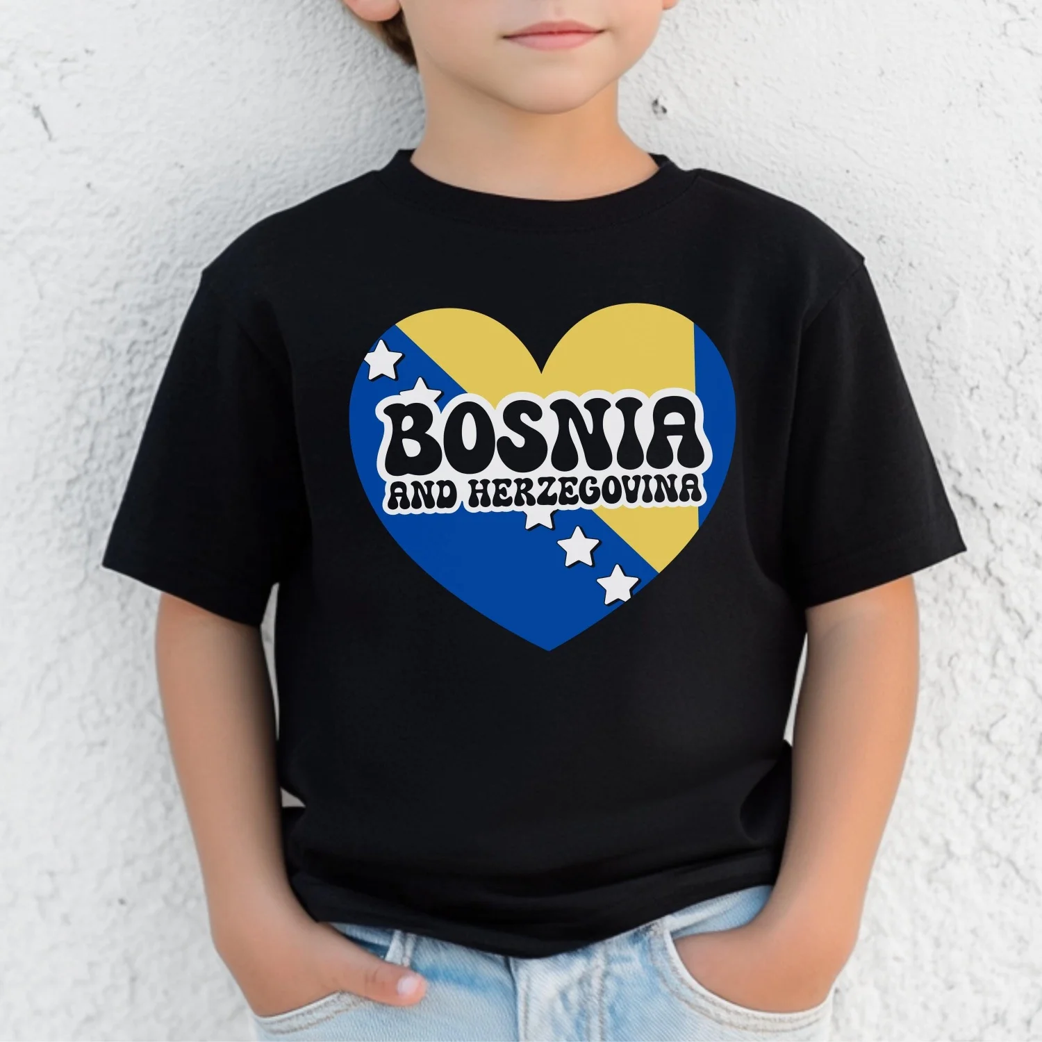 

Bosnia and Herzegovina Flag Heart Kids Shirt,Groovy Bosna Zastava Majica,BiH Soccer 2026 for Everyday Wear