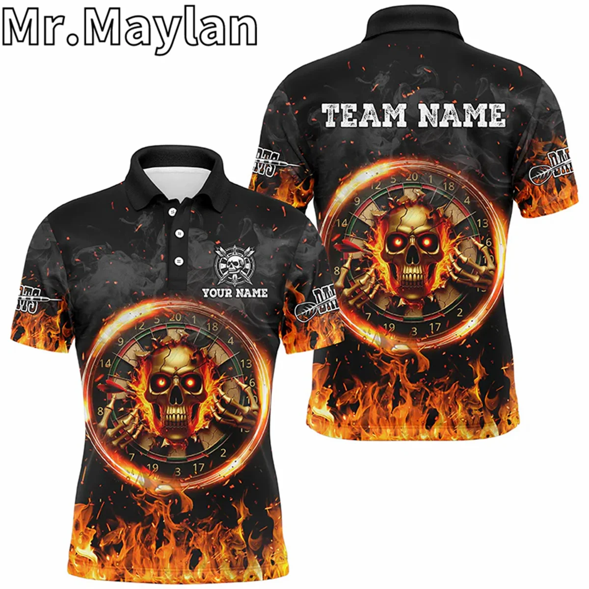 3D Green Camo Flame Darts Board Mens Polo Shirts Custom Darts Shirt For Men Dart Team Jerseys Gifts For Darts Lovers Unisex Tops