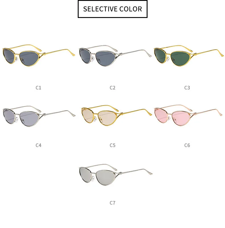 SHAUNA Modische Metall-Sonnenbrille für Damen, Katzenaugen-Design, beliebt, hellgraue Gläser, UV400 – Detail 5