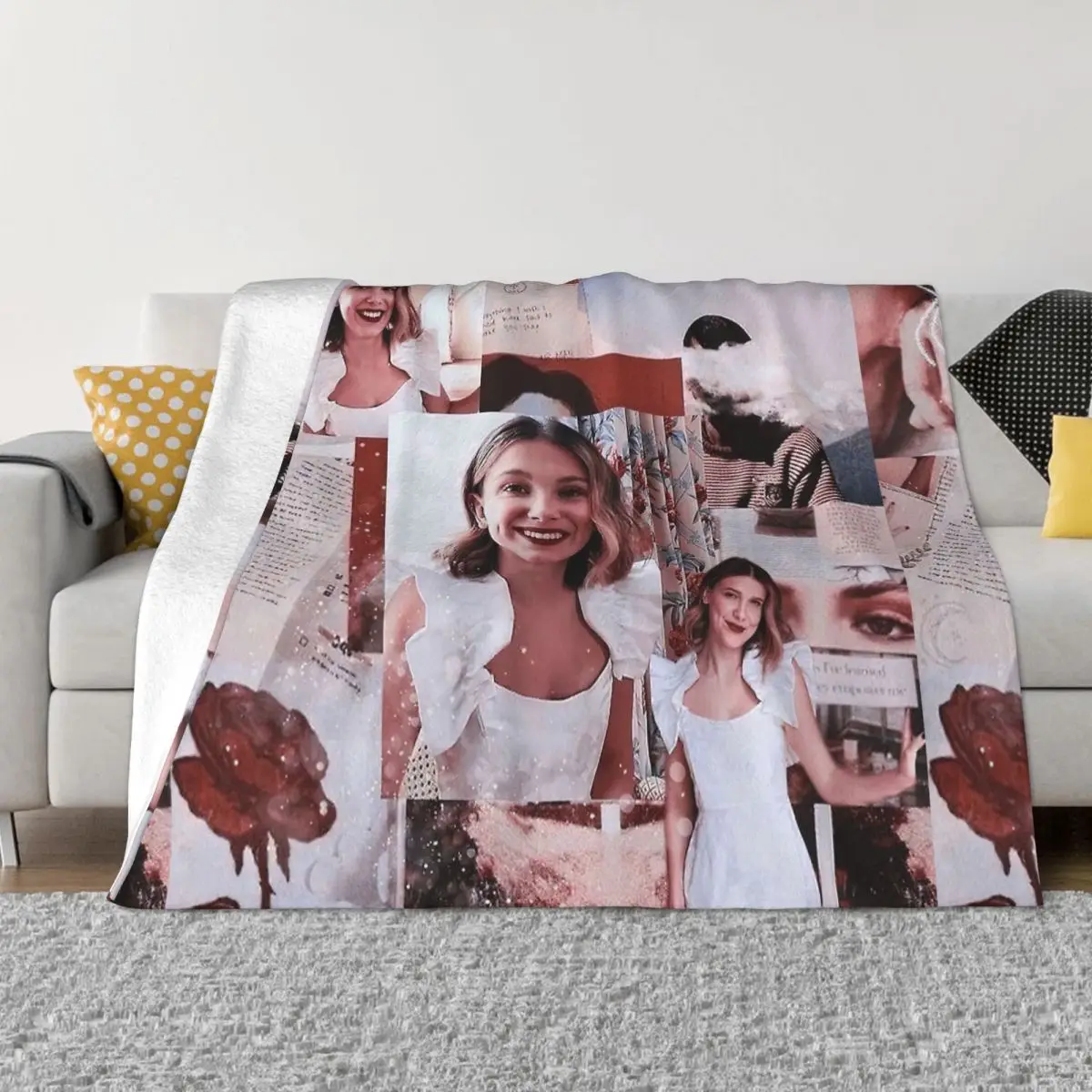 Millie Bobby Brown Movie Knitted Blankets Flannel Star Actor Super Soft Throw Blankets for Bedroom Sofa Bedspread