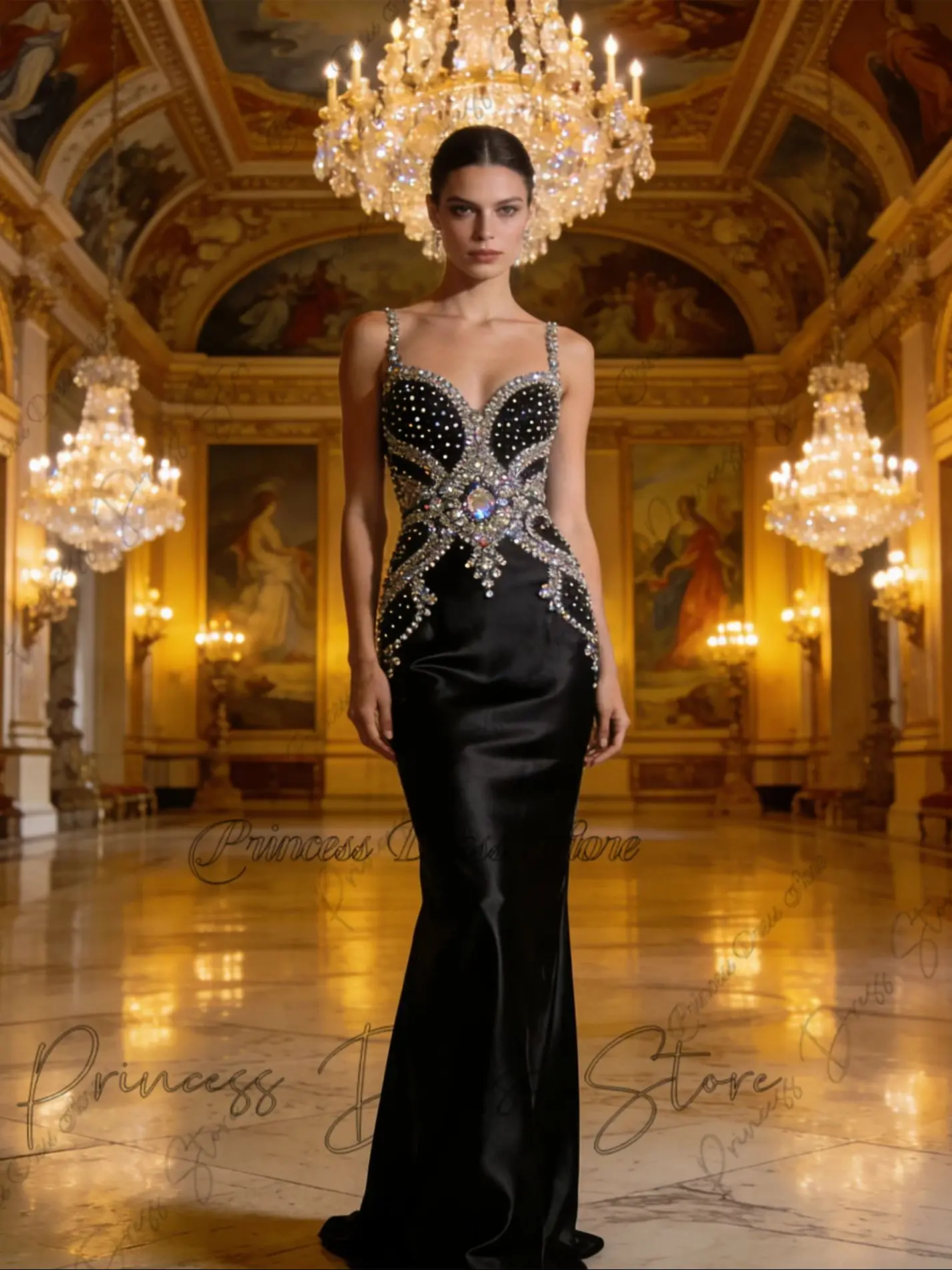Elegant Shiny Satin Train Rhinestones Mermaid Aso Ebi Evening Dress AfricanLadies Dresses For Special Occasions Customized