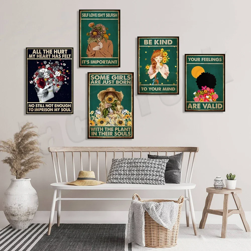 فن جمجمة رأس الوعاء العتيق، الوعي بالصحة العقلية، مشاعرك صالحة ملصقًا، كن لطيفًا في عقلك، أحب نفسك