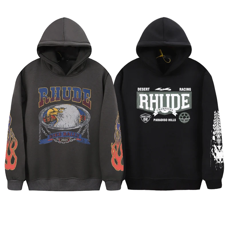 High Quality Casual Loose Printed Hooded Sweatshirt Men Women Pullover High Street Trend Rhude Hoodie
