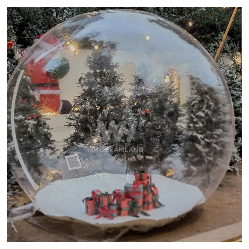 Festival Christmas Yard Decoration Transparent PVC Bubble Tent With Inflatable Snow Globe And Blower