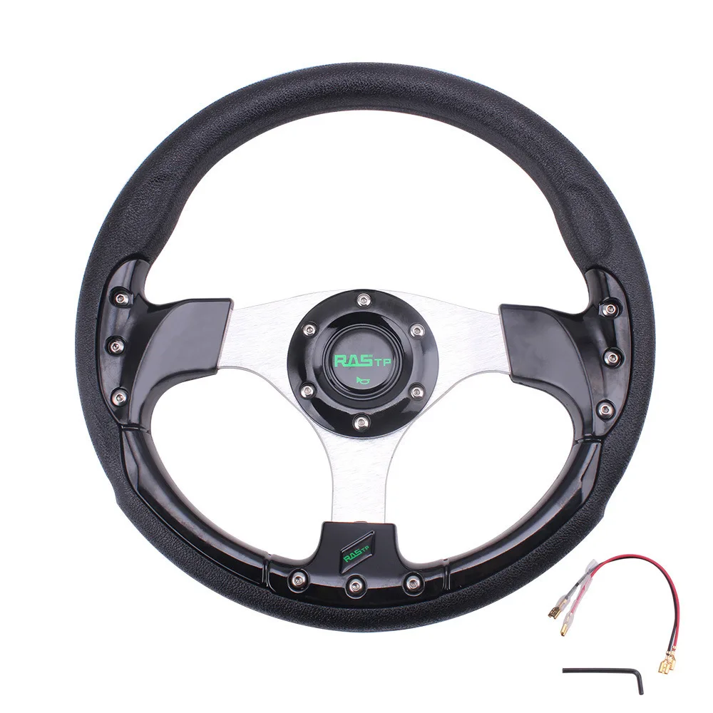 RASTP 13 Inch Racing Steering Wheel, PU Leather Sport Steering Wheel for Karting & Sim Racing, Universal 6 Bolt Pattern