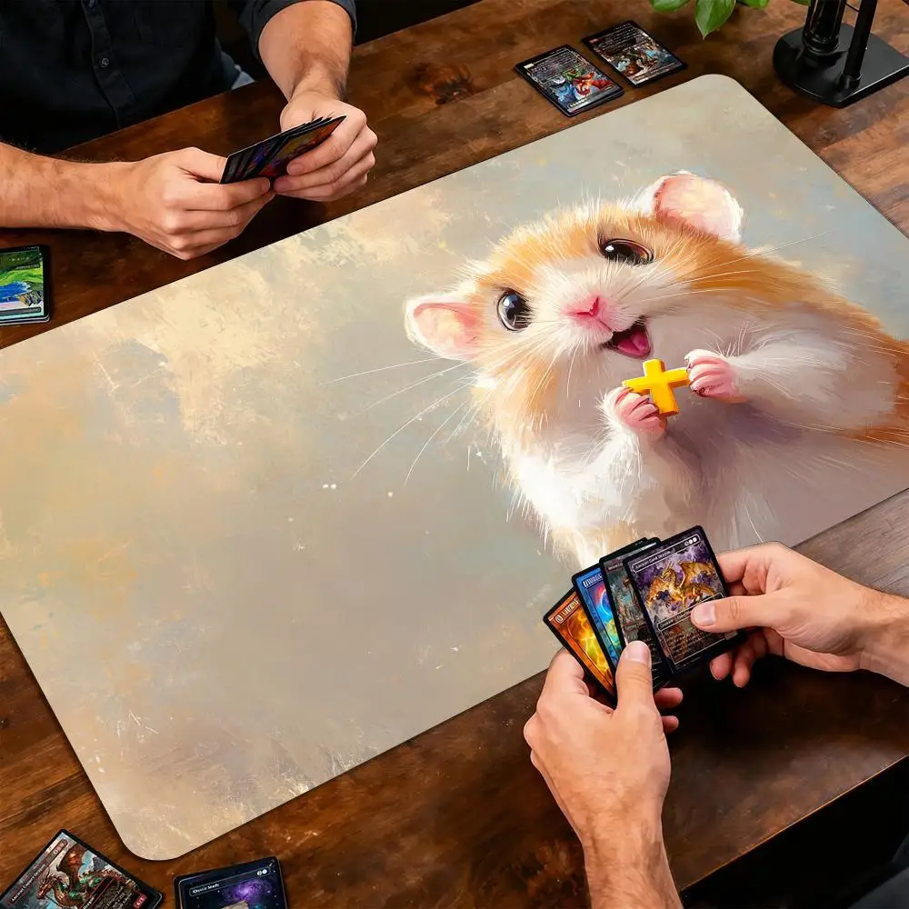 Happy Hamster TCG Playmat Magic Card Battle Mat Non-Slip Durable 35X60CM Commander playmat Board Game Mat for TCG Card Pad