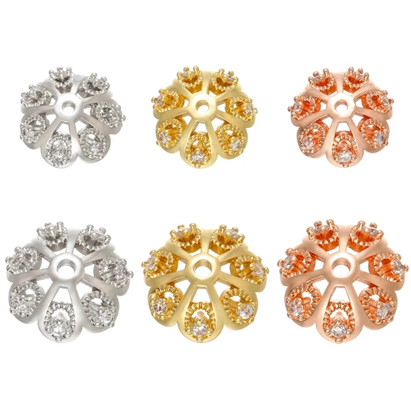 ZHUKOU CZ crystal gold color petal bead caps for jewelry making big/Medium/small bead cap findings end caps model:VH16