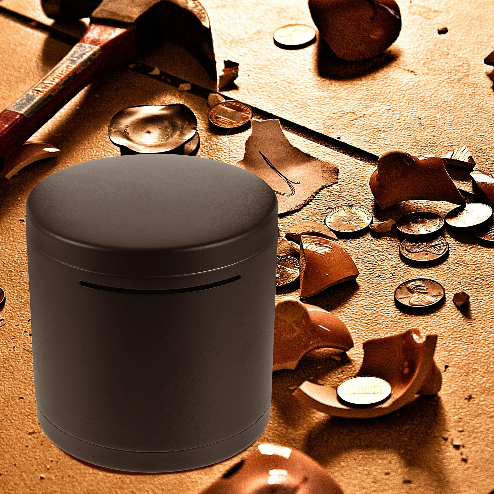 Round Metal Piggy Bank Stainless Steel Money Saving Box Compact Unbreakable Money Container Suitable Gift for Adults Desktop