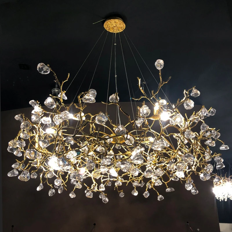 

2021 new American luxury living room chandelier creative round glass crystal lamp simple copper dining room lamp