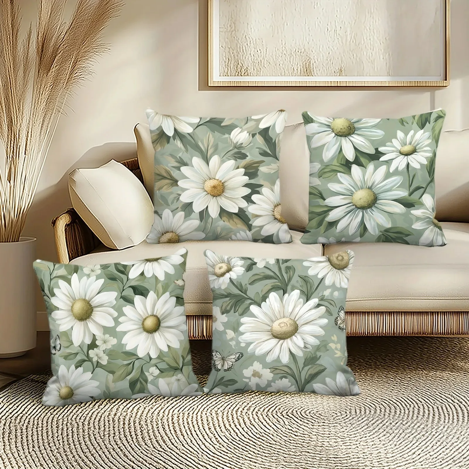 

Home Decor Daisy & Butterfly Patterned Cushion Covers Pattern Cushion Cover Suitable for Sofa Bedroom Car Pillow Cover