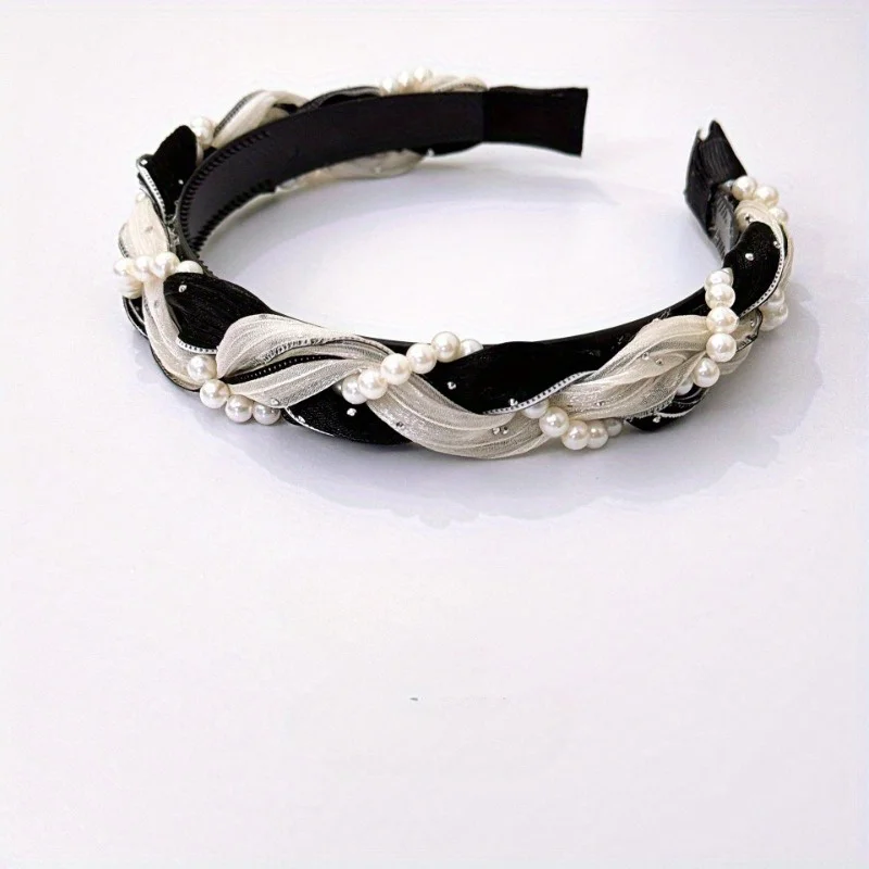 

Черно-белая повязка на голову из сетчатой пряжи, головной убор