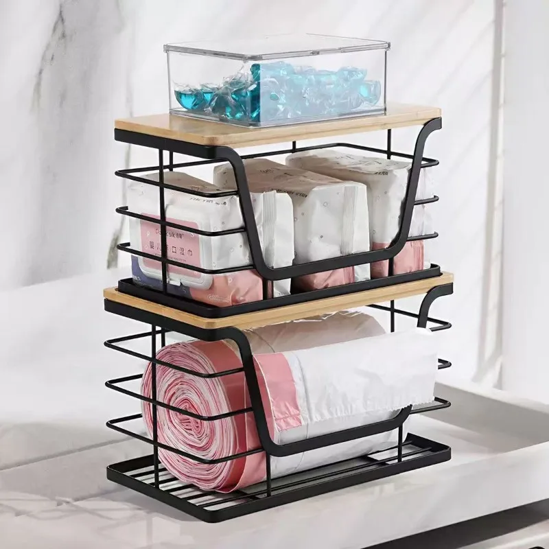 

Bamboo Top Cover Storage Rack Desktop Storage Household Garbage Bag Towel Storage Rack Multi-purpose Wall Mounted Kitchen Tools